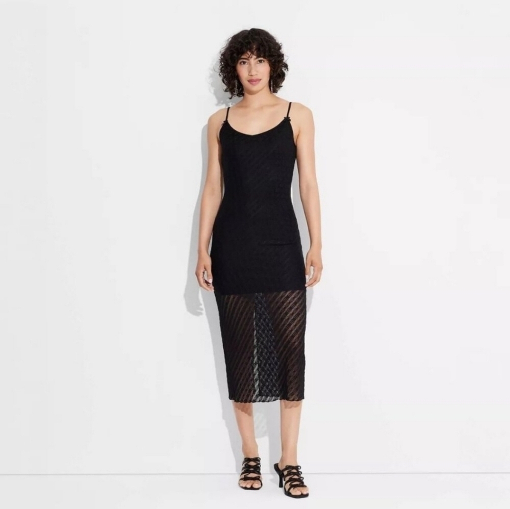 NWT Wild Fable Women's Bow Lace Midi Dress Size XS Black - Picture 2 of 16